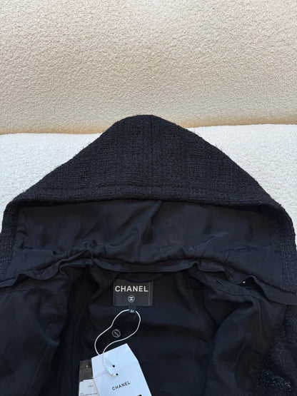CC 25B Black Plaid Hooded Tweed Jacket