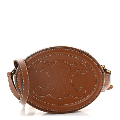 Calfskin Cuir Small Triomphe Oval Crossbody Purse  Tan