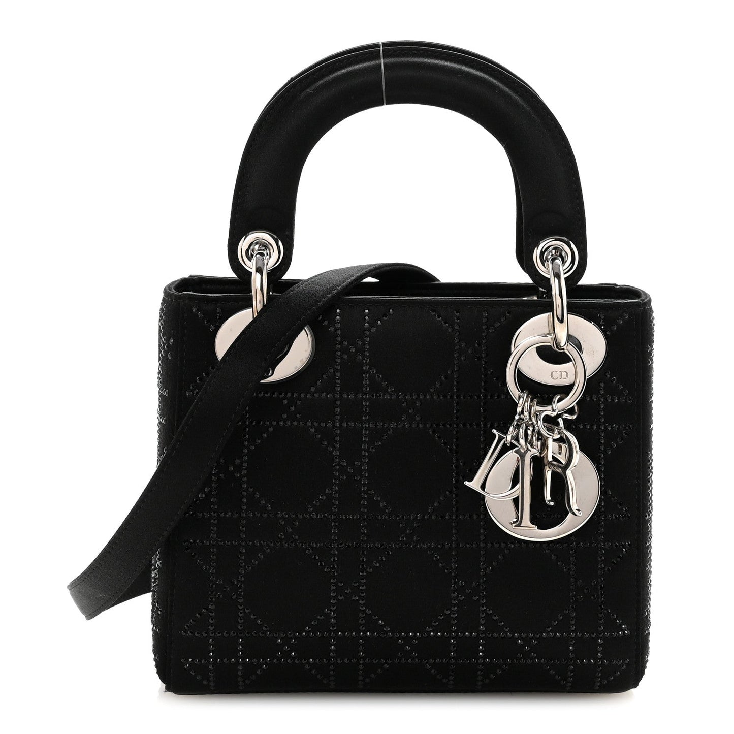 Satin Crystal Cannage Mini Lady Dior Black