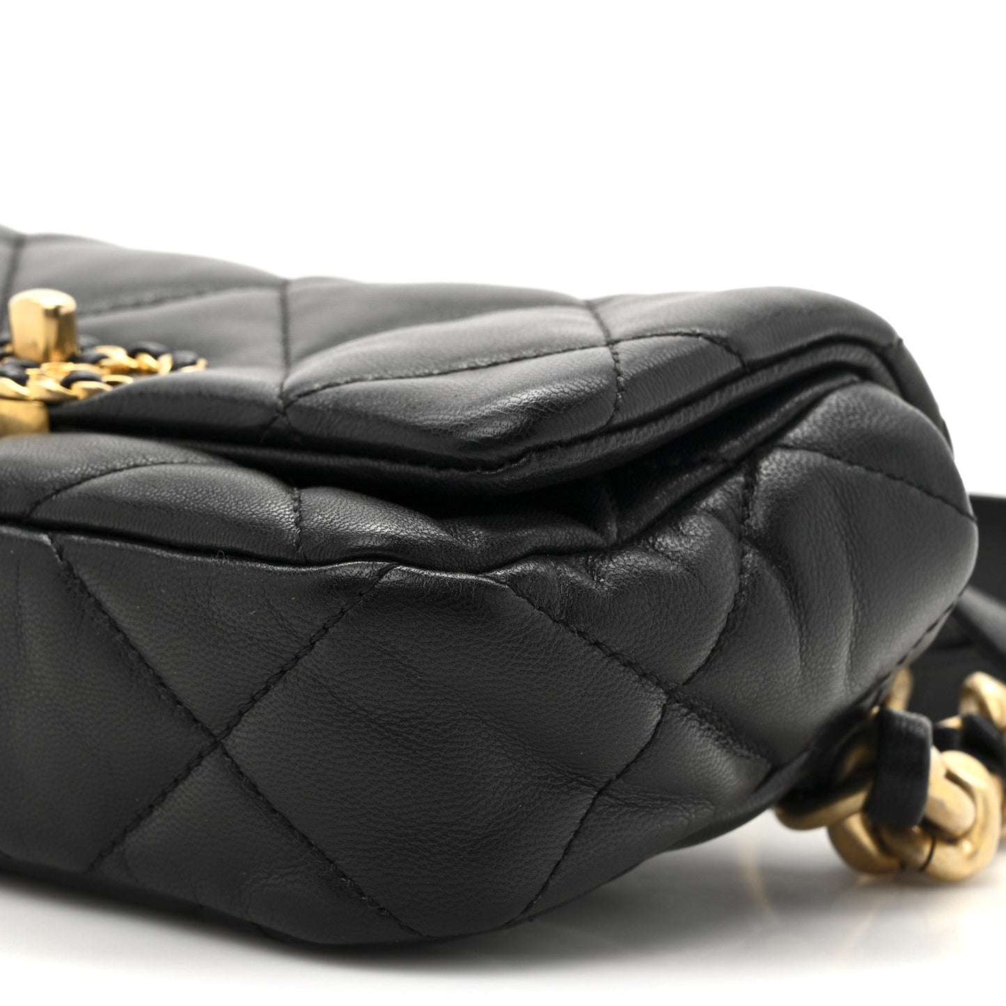 Goatskin Quilted Chanel 19 Waist Bag Black