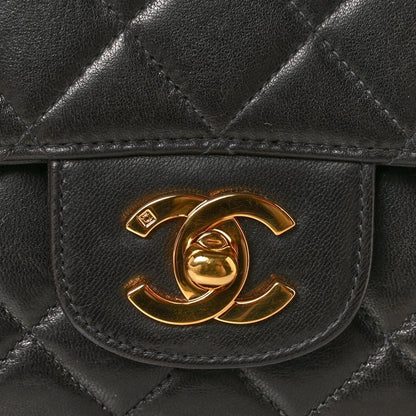 Lambskin Quilted Medium Rectangular Kelly Flap Bag Black