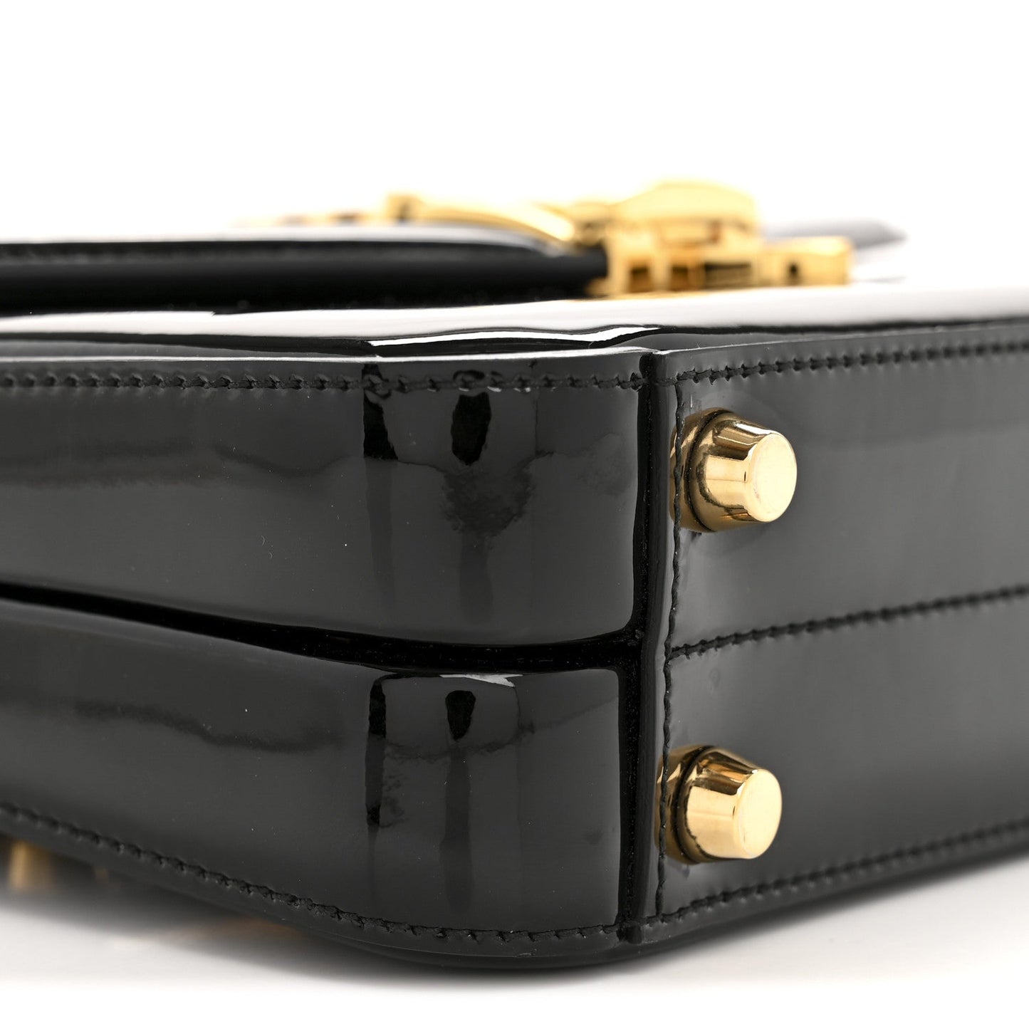 Mousse Top Patent Mini Sylvie 1969 Top Handle Bag Black