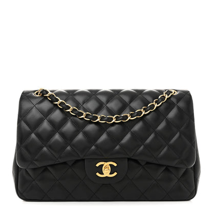 Lambskin Quilted Jumbo Double Flap Black