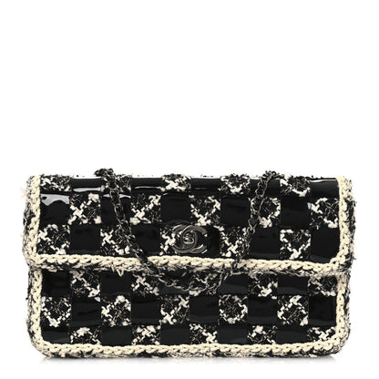 Tweed Patent Quilted Rectangular Flap Black White