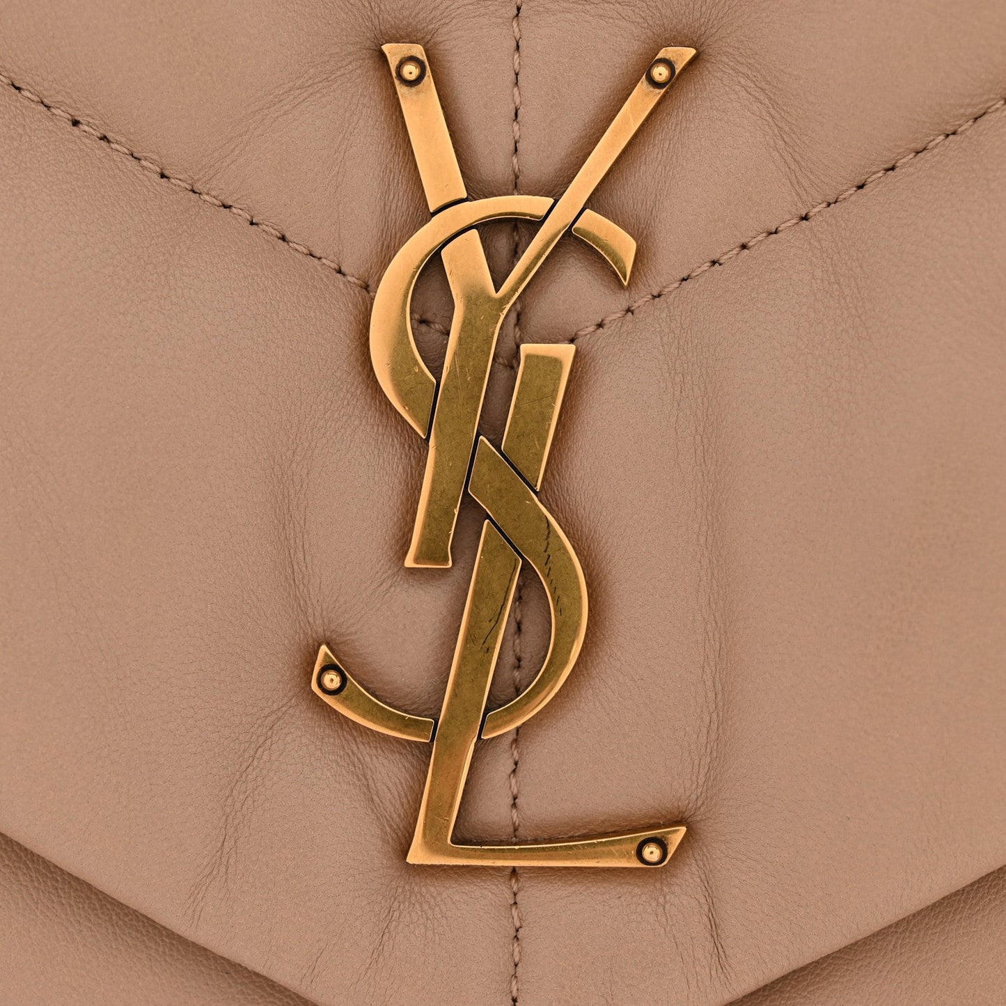 Lambskin Quilted Medium Loulou Puffer Monogram Chain Satchel Dark Beige