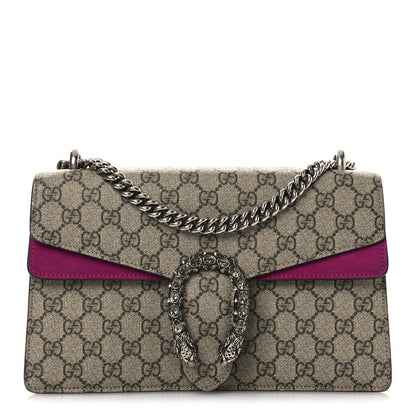 GG Supreme Monogram Suede Crystal Small Dionysus Shoulder Bag Beige Ebony Bright Purple