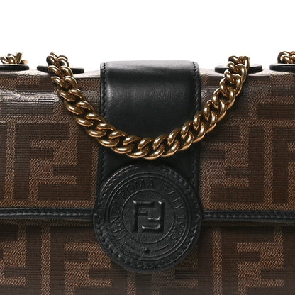 Glazed Fabric Vitello Century FF 1974 Stamp Patch Mini Double F Crossbody Bag Mogano Panna Black