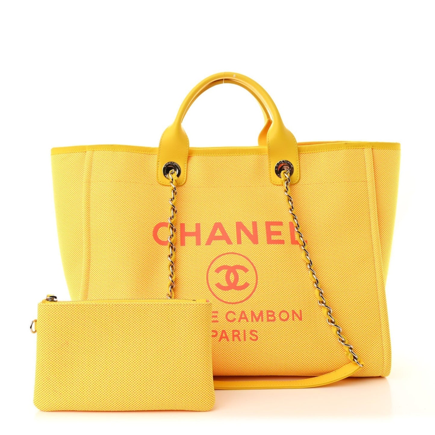 Mixed Fibers Calfskin Deauville Medium Tote Yellow Orange