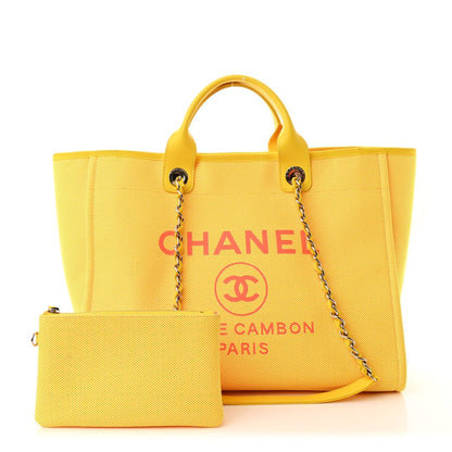 Mixed Fibers Calfskin Deauville Medium Tote Yellow Orange