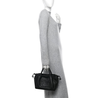 Calfskin Cuir Small Triomphe Cabas Drawstring Black