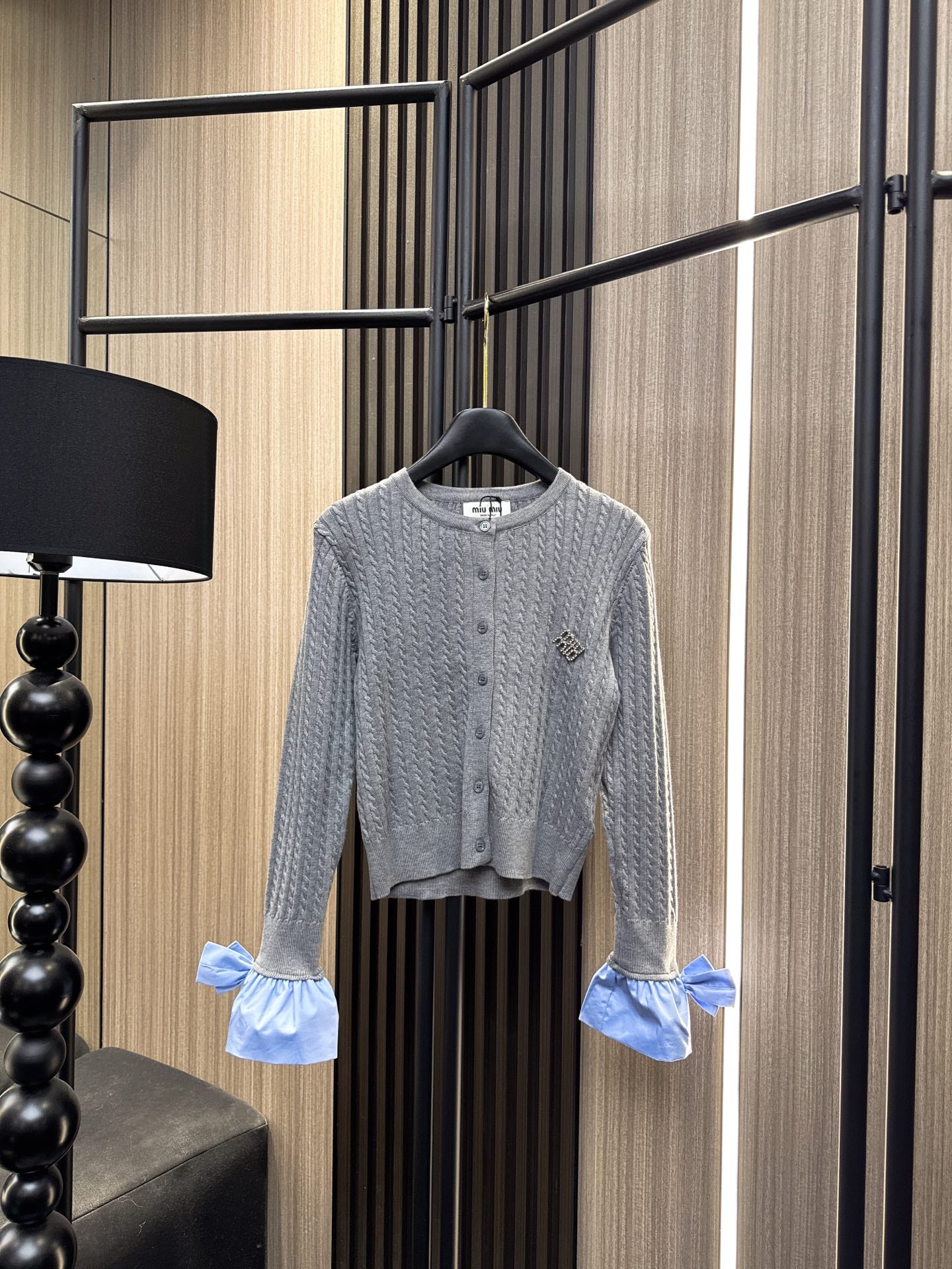 Miumiu 2025 Cardigan With Bow Cuff Cotton Wool