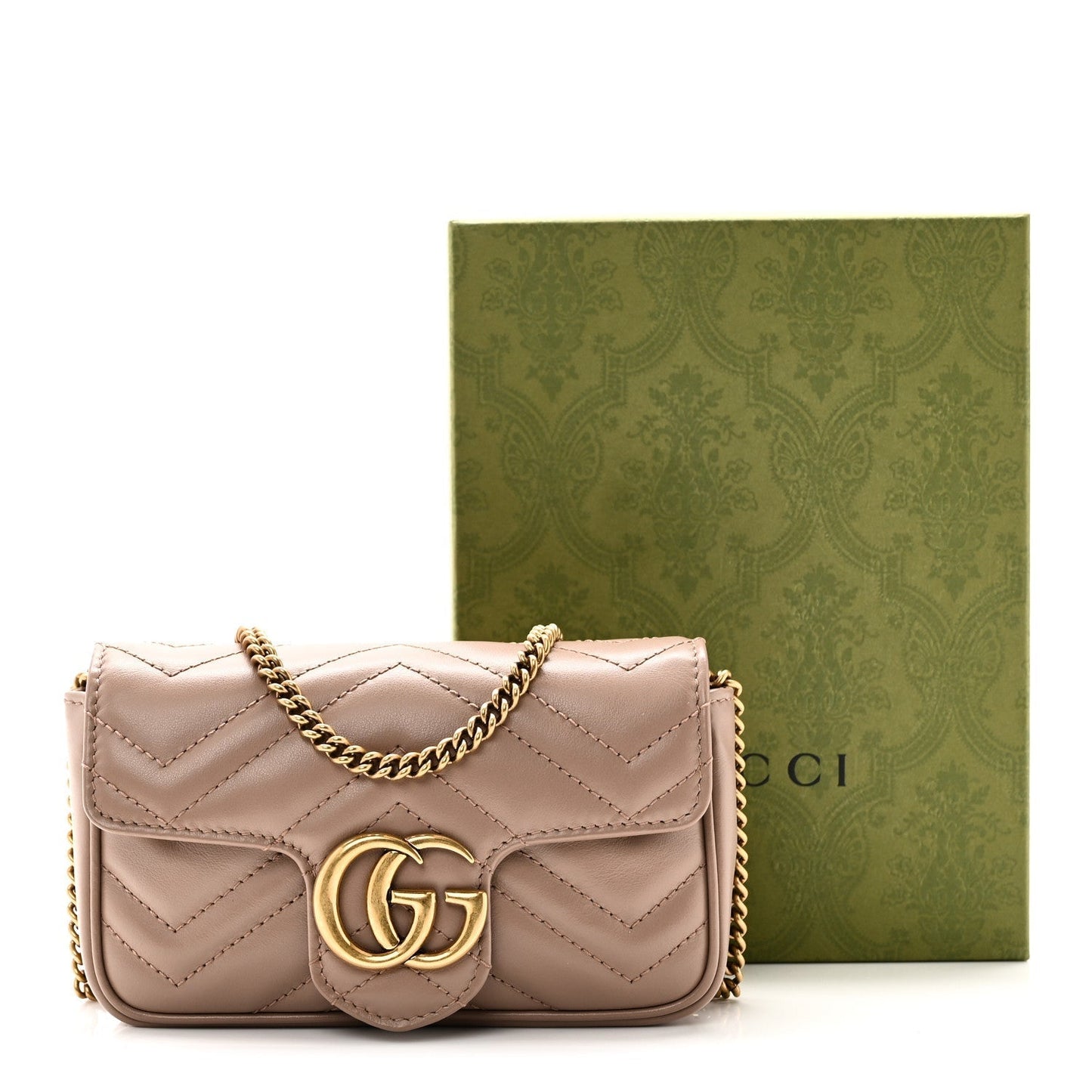 Calfskin Matelasse Super Mini GG Marmont Shoulder Bag Porcelain Rose
