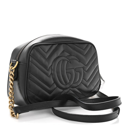 Calfskin Matelasse Small GG Marmont Chain Shoulder Bag Black