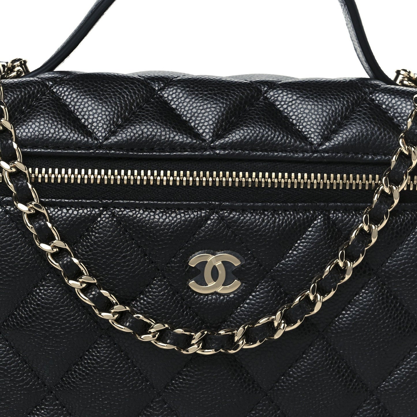 Caviar Quilted Top Handle Slim Vanity With Chain Black