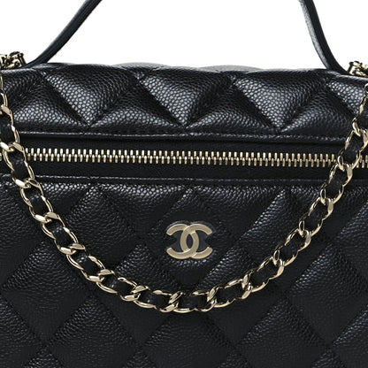 Caviar Quilted Top Handle Slim Vanity With Chain Black