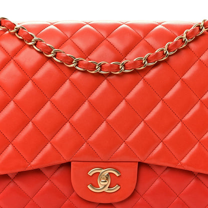 Lambskin Quilted Maxi Single Flap Red