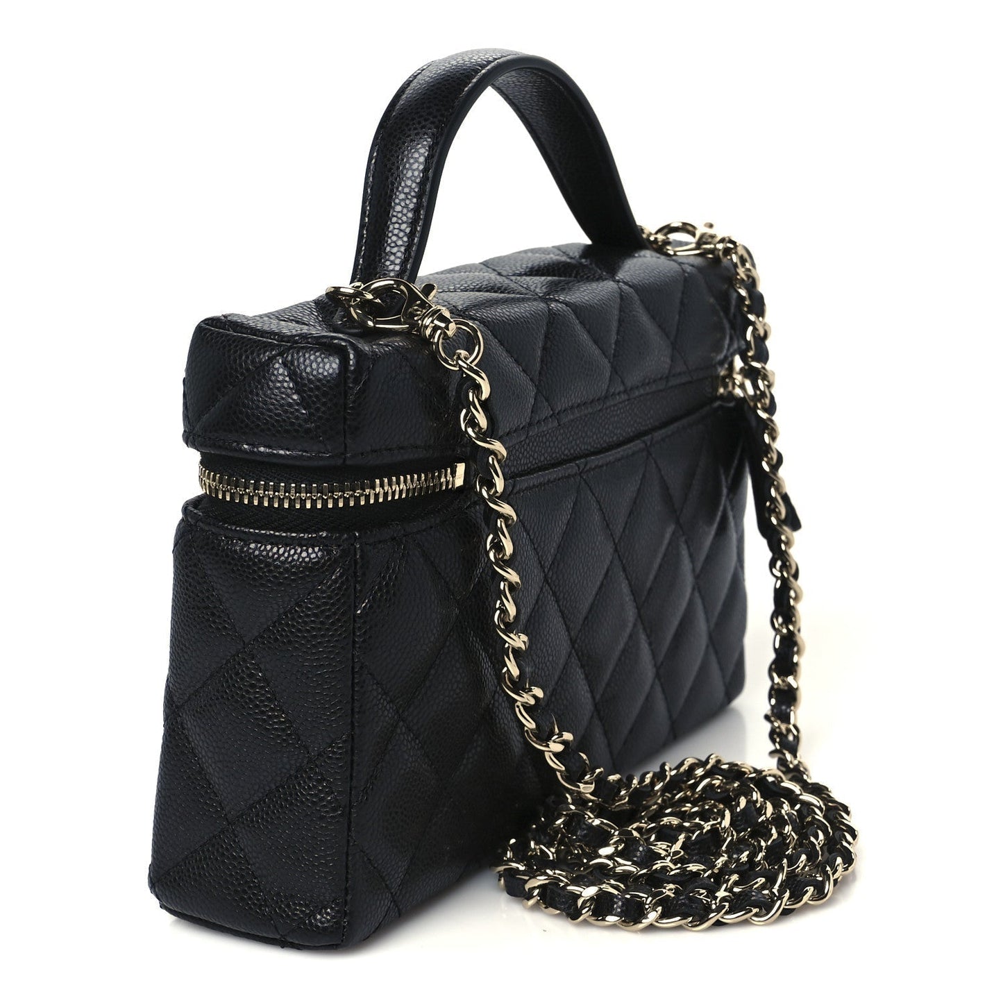 Caviar Quilted Top Handle Slim Vanity With Chain Black