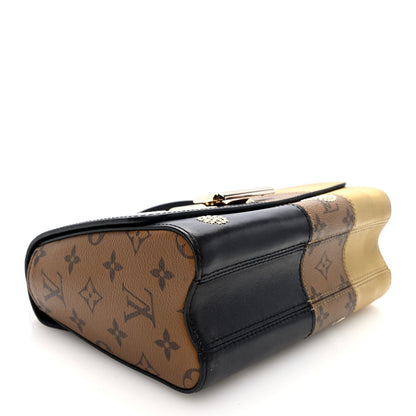 Calfskin Reverse Monogram Studded Twist Shoulder Bag MM Black Gold