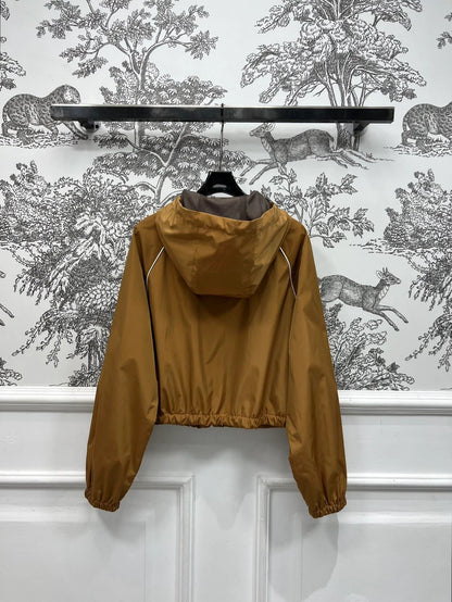 MIU 25S HOODED JACKET BROWN IN NYLON 263023