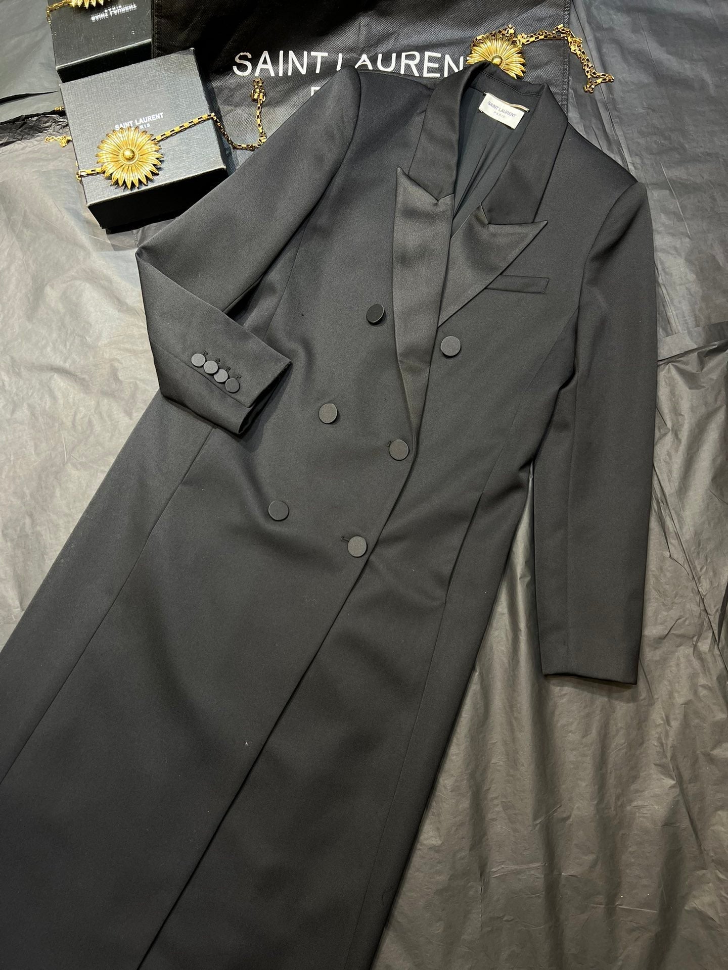 YSL Double-Breasted Long Suit Black Polyester