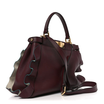 Vitello Seta Waves Bi-Color Medium Peekaboo Iconic Satchel Bordeaux Latte