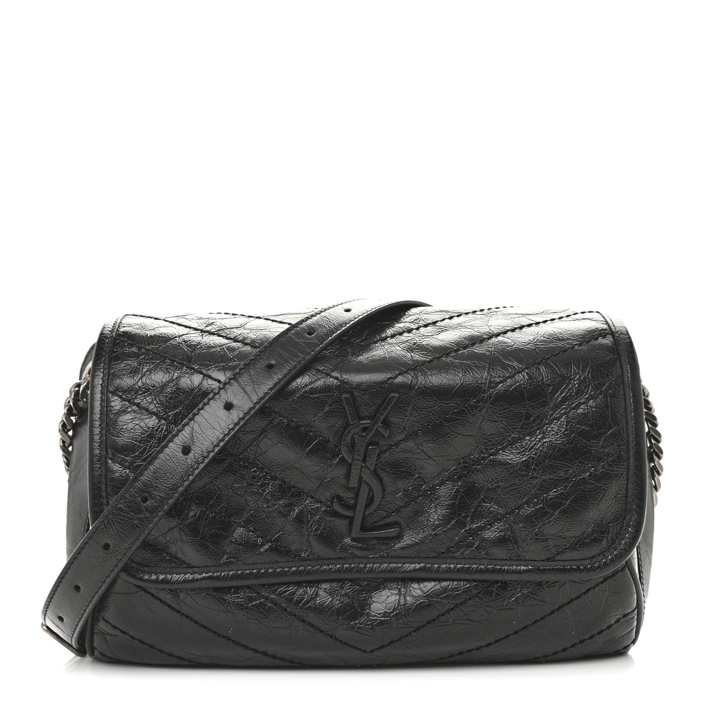Crinkled Calfskin Matelasse Monogram Niki Body Bag Black