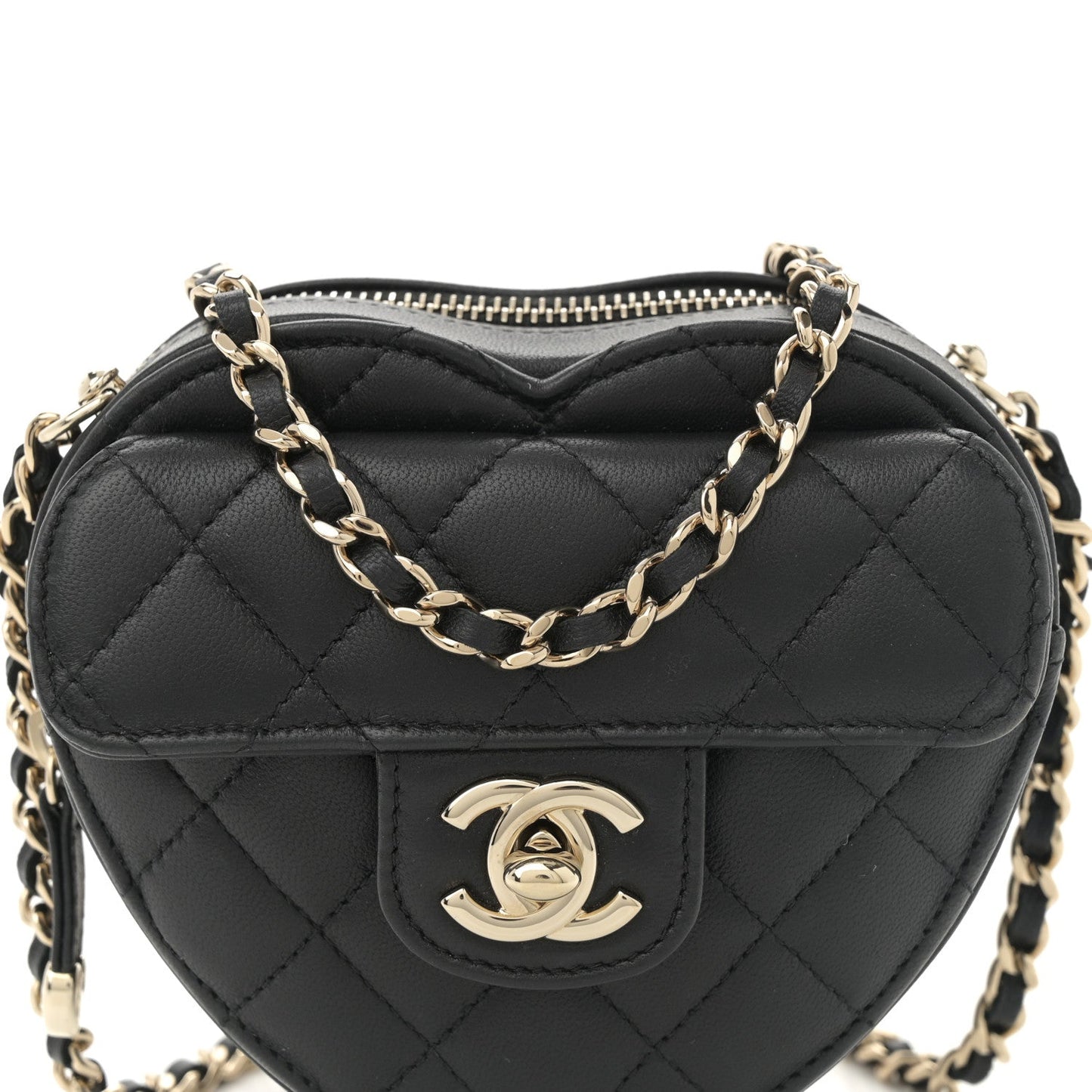Lambskin Quilted CC In Love Heart Clutch With Chain  Black