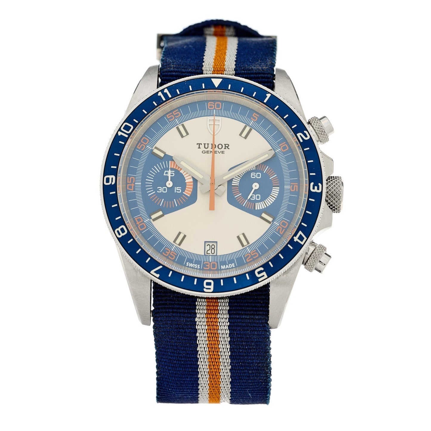 Stainless Steel Fabric 42mm Heritage Chrono Automatic Watch Blue 70330B