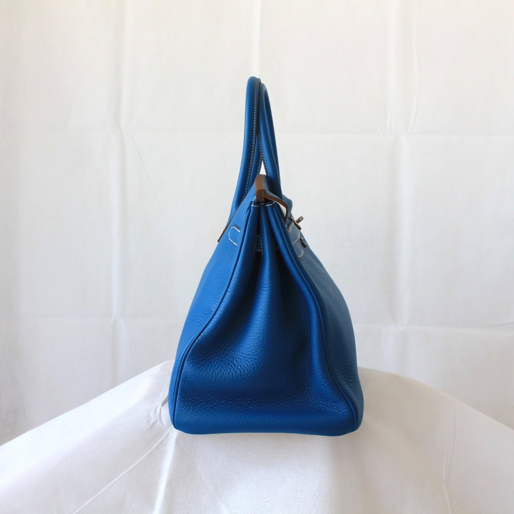 Hermes Birkin Handbag 35 cm "Eclat" in blue bull leather Mykonos