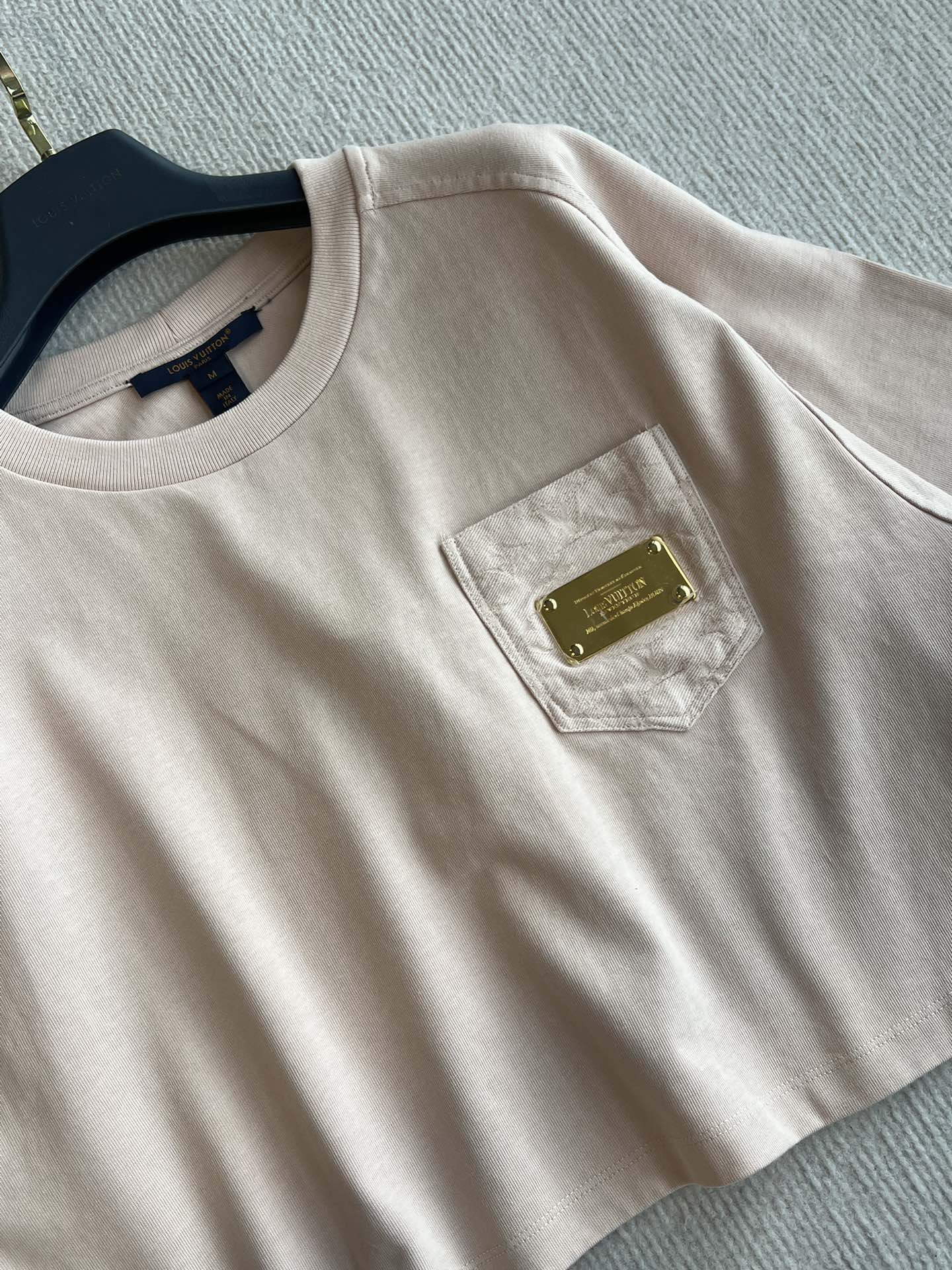 LV 25 Monogram Pocket Patch Iron Elastic Waist Set Light Pink Cotton