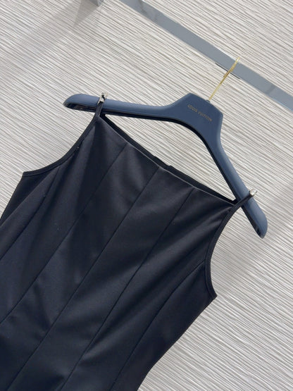 LV 25 Elegant Hepburn Style Suspender Dress Black White Polyester Wool