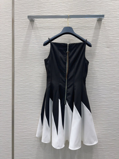 LV 25 Elegant Hepburn Style Suspender Dress Black White Polyester Wool