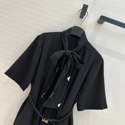LV 25 Palace Style Short-Sleeved Dress Black Polyester