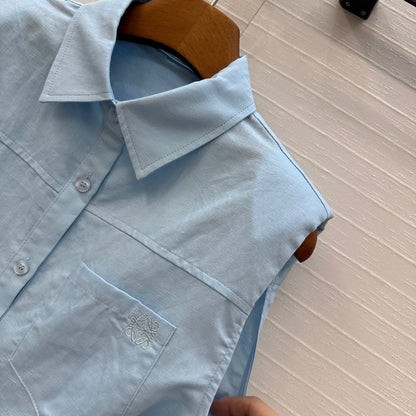 Loewe 25 Lace-up Waist Sleeveless Shirt Blue Linen