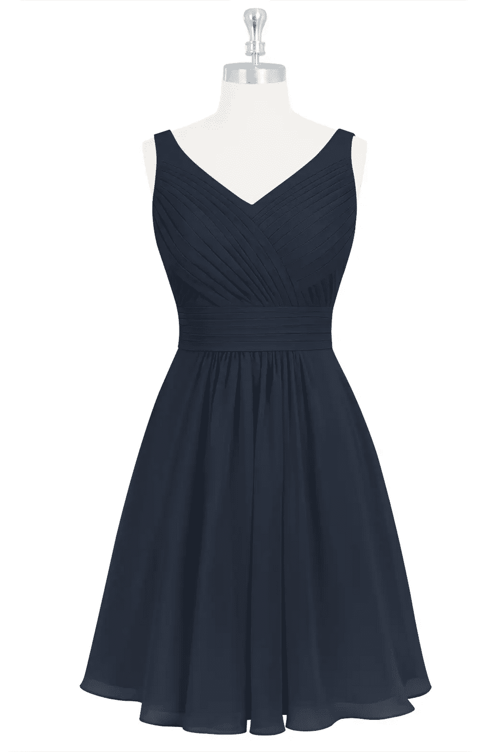 Dark Navy A-line V Neckline Chiffon Knee Length Bridesmaid Dress