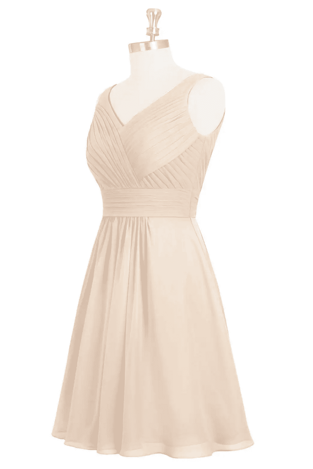 White Alabaster A-line Pleated V Neckline Chiffon Mini Bridesmaid Dress