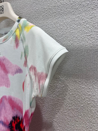 Loewe 25 Floral Ombré Crewneck Short-sleeved T-shirt Cotton Viscose 222659