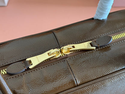 Miu Beau Top-Handle Bag 34cm Brown Leather 239698