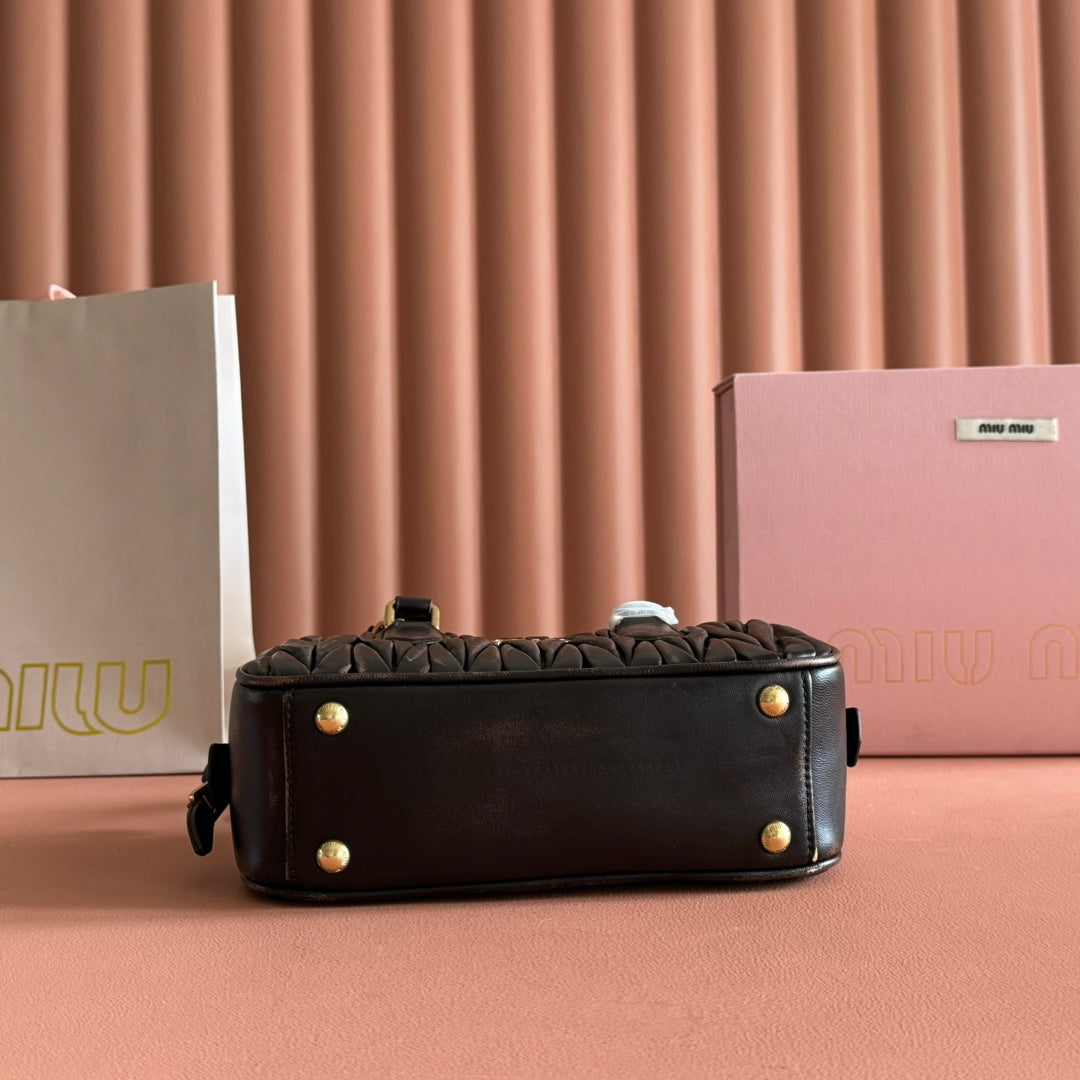 Miu Arcadie Matelassé Bag 22cm Black Nappa Leather