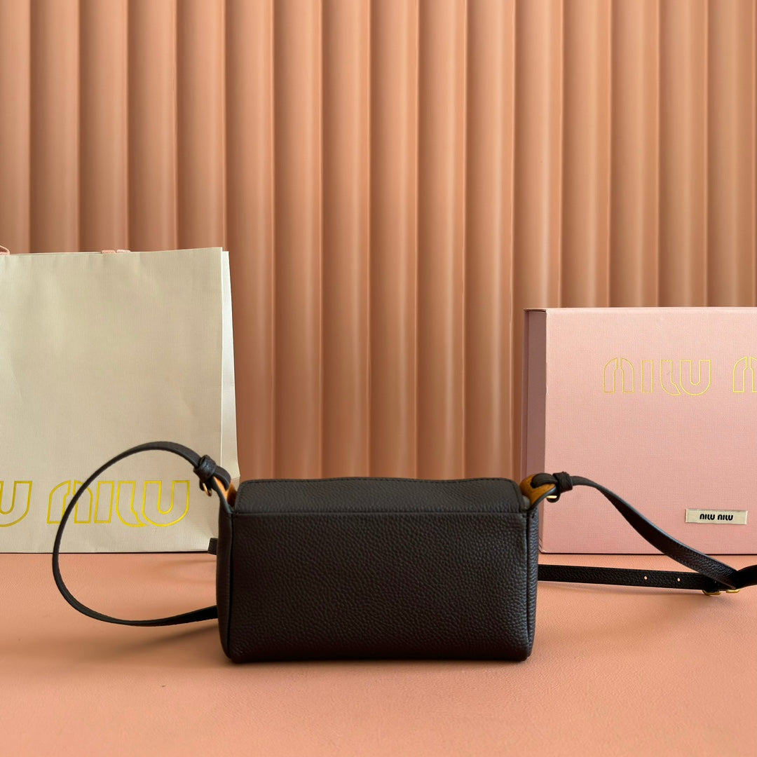 Miu Japan Pop-up Crossbody Bag 18cm Black Cowhide
