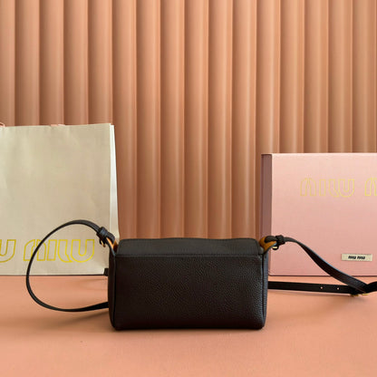 Miu Japan Pop-up Crossbody Bag 18cm Black Cowhide