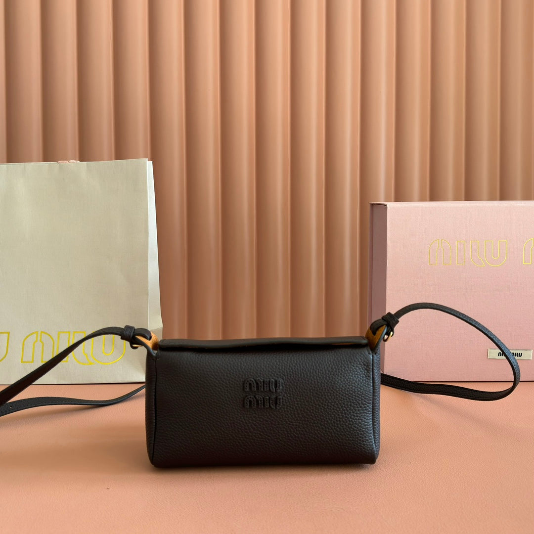 Miu Japan Pop-up Crossbody Bag 18cm Black Cowhide
