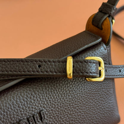 Miu Japan Pop-up Crossbody Bag 18cm Black Cowhide