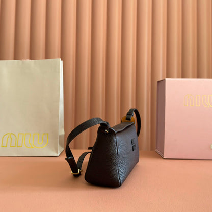 Miu Japan Pop-up Crossbody Bag 18cm Black Cowhide
