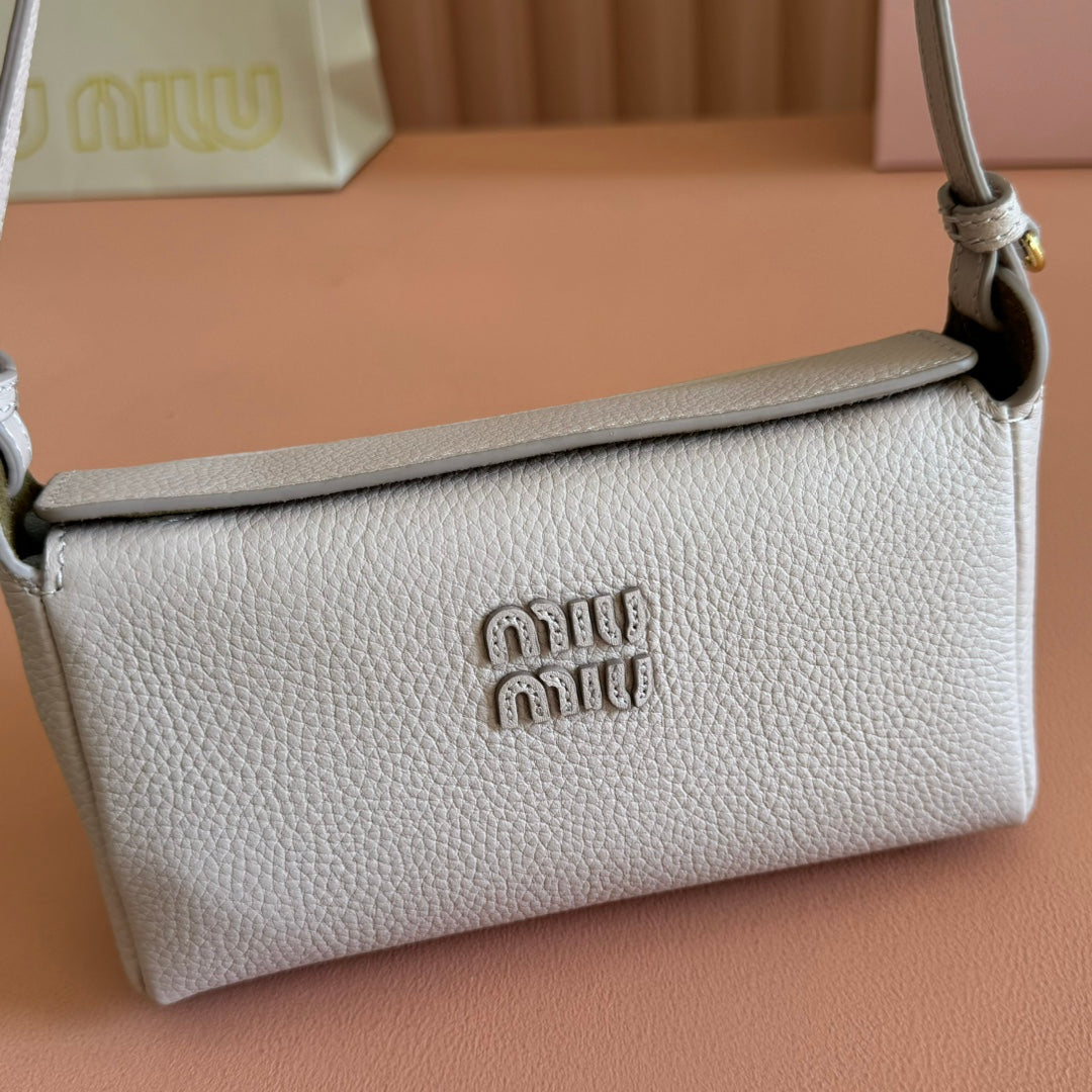 Miu Japan Pop-up Crossbody Bag 18cm Sand Cowhide