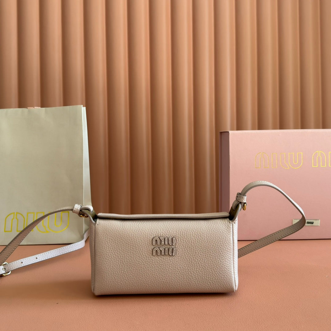 Miu Japan Pop-up Crossbody Bag 18cm Sand Cowhide