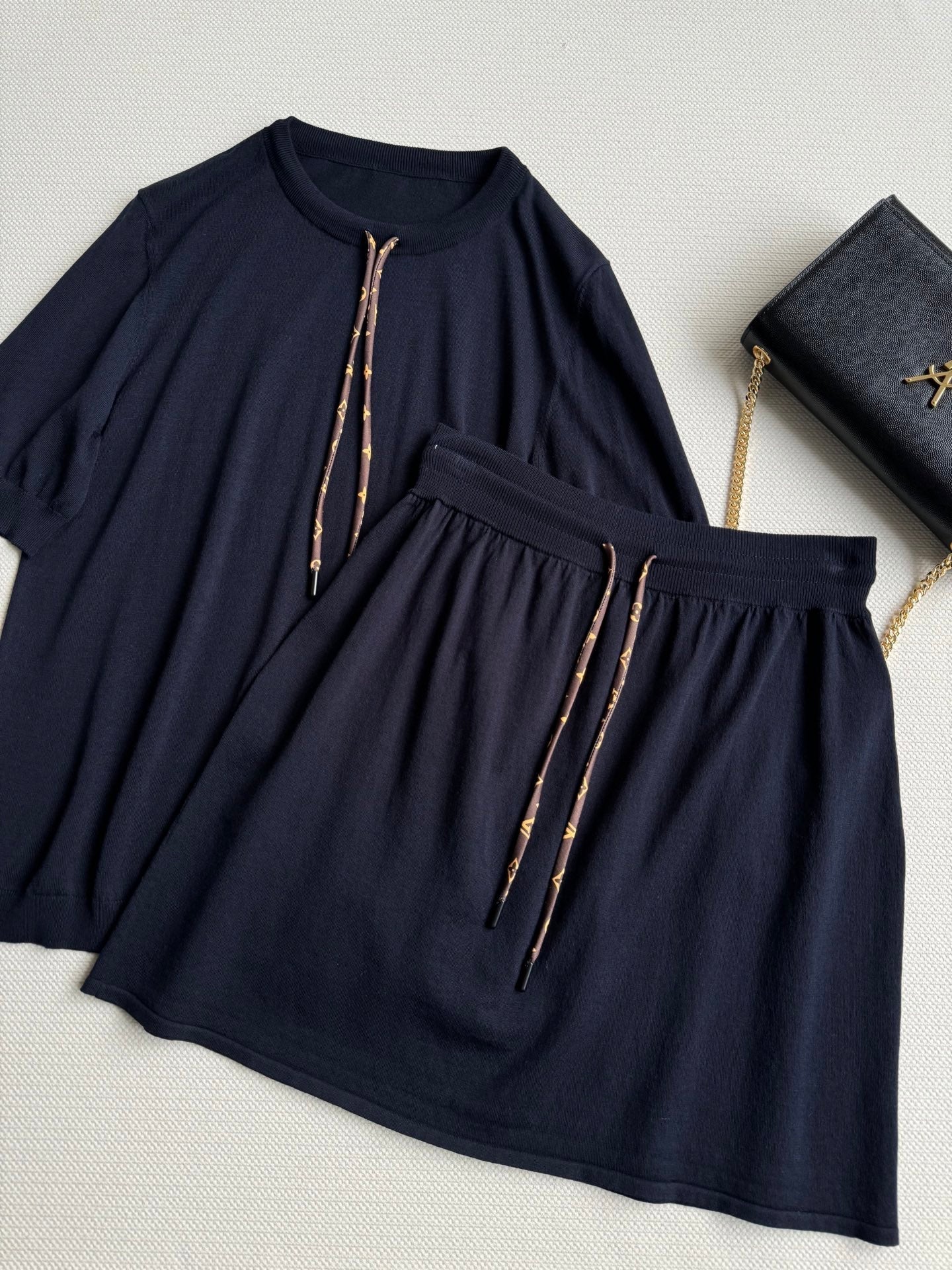 LV Knitted Skirt Black Cotton Wool