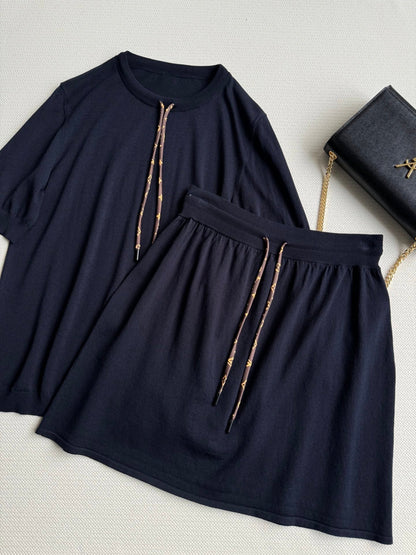 LV Knitted Skirt Black Cotton Wool
