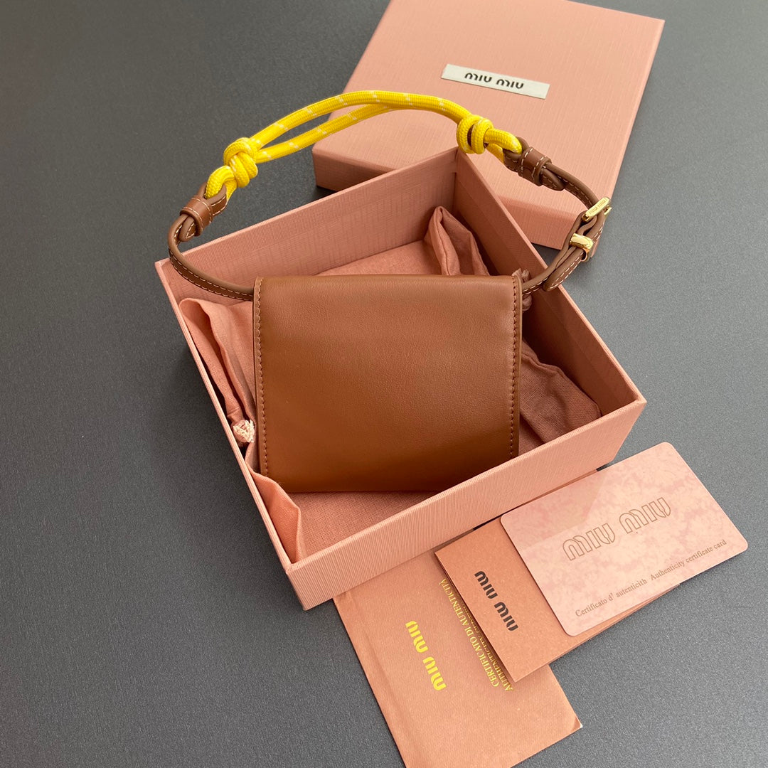 Miu Logo Wallet On A Chain 10.5 Lettering Cognac Calfskin 240404