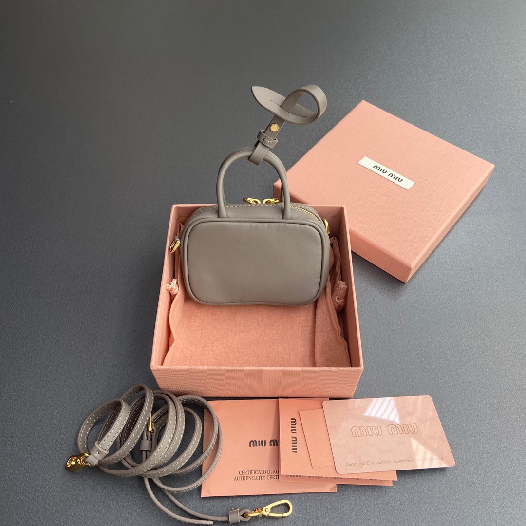 Miu 11 Grey Beau Leather Micro Bag 240371